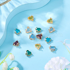 15Pcs Brass Micro Pave Cubic Zirconia with Glass Charms&nbsp;KK-TA0001-81