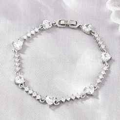 Brass Pave Cubic Zirconia Heart Link Chain Bracelets for Women&nbsp;KK-CBA68DA-10P-01