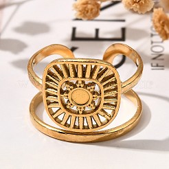 Square with Sun 304 Stainless Steel Open Cuff Rings for Women&nbsp;LS-RJEW-M046-01G