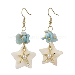 Natural Larimar & Natural Freshwater Shell & Alloy Dangle Earring for Women&nbsp;EJEW-JE07403