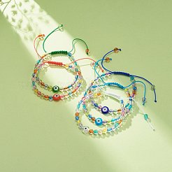 Acrylic Evil Eye & Round Lampwork Braided Bead Bracelet for Women&nbsp;BJEW-JB08379