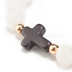 Natural White Jade & Synthetic Turquoise(Dyed) Stretch Bracelet with Cross&nbsp;BJEW-JB08295-01