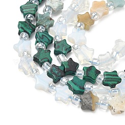 6 Styles Opalite & Synthetic Malachite & Natural Lemon Jade & HuBei Turquoise & Flower Amazonite & Rhodonite Beads Strands&nbsp;G-D095-A05