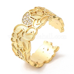 Rack Plating Brass Pave Clear Cubic Zirconia Open Cuff Rings&nbsp;RJEW-Q770-33G