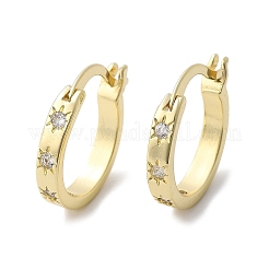 Brass Micro Pave Clear Cubic Zirconia Hoop Earrings&nbsp;EJEW-H125-18G
