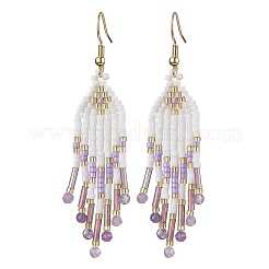Woven Seed Beads & Natural Gemstone Tassel Earrings&nbsp;EJEW-MZ00154