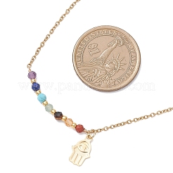 Chakra Natural Gemstone Faceted Round Beaded Pendant 304 Stainless Steel Cable Chain Necklaces&nbsp;NJEW-JN05531-01