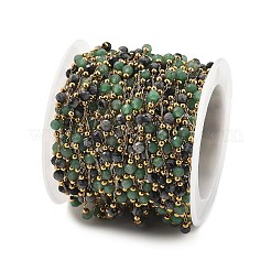 Green Aventurine & Snowflake Obsidian & 304 Stainless Steel Beads Link Chains&nbsp;CHS-K021-01G-01