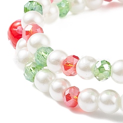 2Pcs 2 Style Glass Pearl & Lampwork Mushroom Beaded Stretch Bracelets Set with Alloy Enamel Christmas Charm for Women&nbsp;BJEW-JB08395