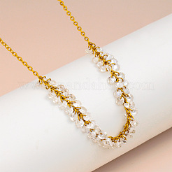 Disc Crystal Rhinestone Tassel 304 Stainless Steel Cable Chain Necklaces for Women&nbsp;WGAAEFF-01