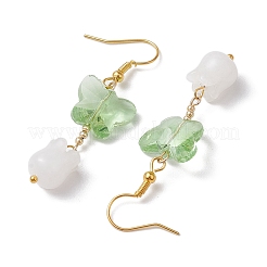 Butterfly Transparent Glass with Natural White Jade Dangle Earrings&nbsp;EJEW-JE05804-02