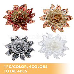 4Pcs 4 Colors 3D Flower Pattern Polyester Fabrics Computerized Embroidery Cloth Sew on Appliques&nbsp;PATC-NB0001-15C