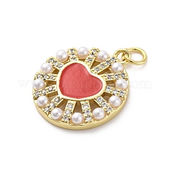 Brass Micro Pave Cubic Zirconia and Enamel and ABS Imitation Pearl Pendants&nbsp;KK-D325-24G-02