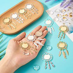 DIY Blank Dome Woven Net/Web with Feather Alloy Pendant Making Kits&nbsp;DIY-TA0011-22