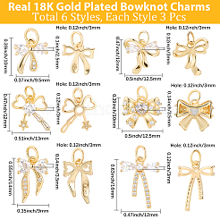 18Pcs 6 Styles Rack Plating Brass Micro Pave Clear Cubic Zirconia Pendants&nbsp;KK-BBC0022-51