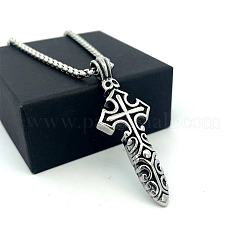Vintage 304 Stainless Steel Cross Short Sword Pendant Necklaces for Men&nbsp;HZ0891