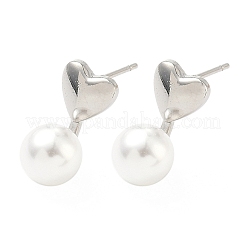 Heart Brass Plastic Pearl Dangle Stud Earrings&nbsp;EJEW-G452-11P