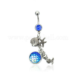 316L Surgical Stainless Steel Mermaid Starfish Dangle Belly Rings&nbsp;WG35D2C-22