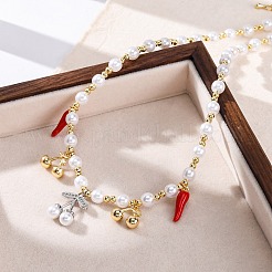 Brass Micro Pave Clear Cubic Zirconia Beaded Necklaces&nbsp;NJEW-Z059-06GP