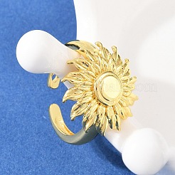 Brass Flower Cuff Rings for Women&nbsp;RJEW-A088-03G