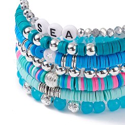 Handmade Polymer Clay Heishi Beads Stretch Bracelets Set&nbsp;BJEW-JB07390