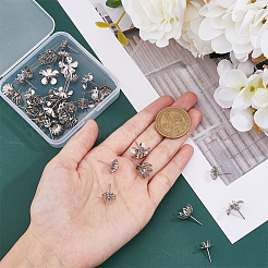 40Pcs 4 Style Flower 201 & 304 Stainless Steel Stud Earring Findings&nbsp;STAS-DC0014-76