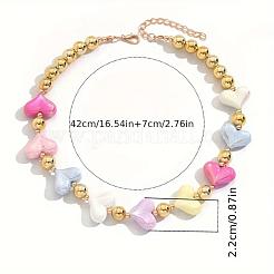 Alloy with CCB Plastic Round Heart Beaded Necklaces for Women&nbsp;FS-WG06F83-01