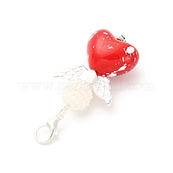 Heart Angel Acrylic & Glass Pearl Pendant Decorations&nbsp;HJEW-JM04212-01