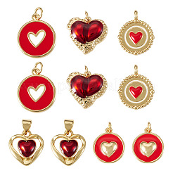 10Pcs 5 Styles Heart Theme Brass Enamel Pendants&nbsp;KK-TA0008-88