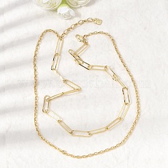 Brass Paperclip Chain Cable Chain Double Layer Necklaces&nbsp;NJEW-L013-17G