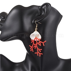 Shell Shape Glass Seed Beaded & Clam Shell Dangle Earrings&nbsp;EJEW-MZ00661-01
