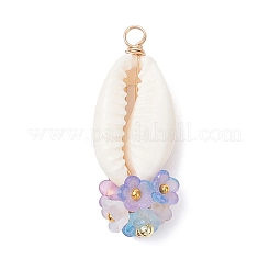6Pcs 6 Colors Natural Cowrie Shell with Acrylic Flower Pendants&nbsp;PALLOY-JF04524