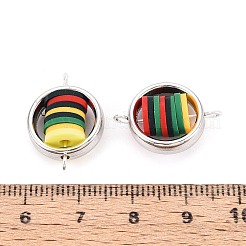 Polymer Clay Disc Beads with CCB Plastic Ring Frame Connector Charms&nbsp;CLAY-T022-33M