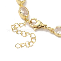 Oval Brass Pave Cubic Zirconia Link Chain Bracelets for Women&nbsp;BJEW-P385-02G-05