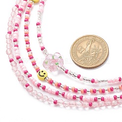 4Pcs 4 Style Smiling Face Flower Acrylic & Glass Seed Beaded Necklaces Set for Women&nbsp;NJEW-JN04015