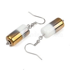 Half Electroplate Opaque Glass Column Beads Dangle Earrings&nbsp;EJEW-JE04588-06