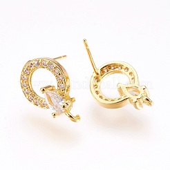 Brass Micro Pave Cubic Zirconia Stud Earring Findings&nbsp;KK-F753-09G-RS