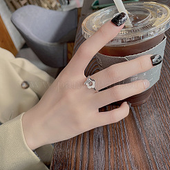Flower Rhodium Plated 925 Sterling Silver Adjustable Rings&nbsp;FS-WG7FDEB-01