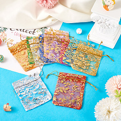 55Pcs 11 Colors Rose Printed Organza Drawstring Bags&nbsp;OP-TA0001-15C