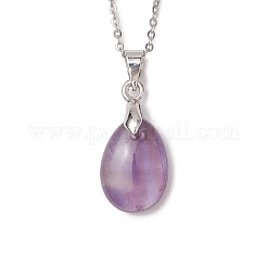 4Pcs 4 Styles Natural Labradorite & Amazonite & Rose Quartz & Amethyst Teardrop Pendant Necklaces&nbsp;NJEW-JN05230