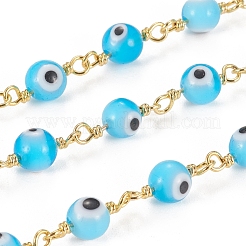 3.28 Feet Handmade Evil Eye Lampwork Round Beaded Chains&nbsp;X-CHC-G009-B-G02