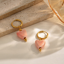 304 Stainless Steel with Handmade Procelain Hoop Dangle Earrings for Women&nbsp;CE4486
