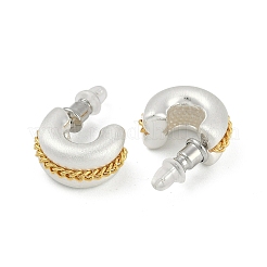 Brass C-Shaped with Chain Charm Stud Earrings&nbsp;EJEW-Q391-02S