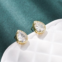 Brass Micro Pave Clear Cubic Zirconia Stud Earrings&nbsp;EJEW-C174-02G-G