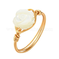 Copper Wired Natural Trochid Shell/Trochus Shell Finger Rings for Women&nbsp;RJEW-JR01054