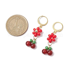 Natural Carnelian Beads & Glass Seed Dangle Hoop Earrings&nbsp;EJEW-MZ00309-05