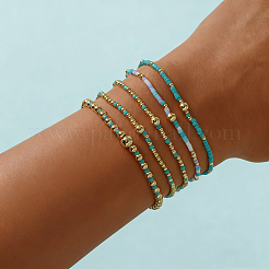 5Pcs 5 Styles Bohemian Style Glass Seed Bead & Brass Beads Stretch Bracelets Set for Women&nbsp;XX3462-2
