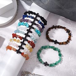 12Pcs Natural & Synthetic Gemstone Chips Stretch Bracelets For Women Men&nbsp;BJEW-JB11341