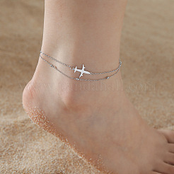 Airplane 201 Stainless Steel Link Chain Double Layer Anklets for Women&nbsp;FS-WG6A3D0-01