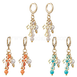 Natural Persian Jade Cross Hoop Earrings&nbsp;EJEW-JE06727